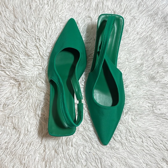 Green pointed toe, shallow heel, Zara dup women pumps - Picture 6 of 6